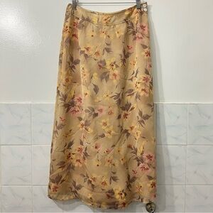 Vintage August Silk 4 Beige Floral Boho Cottage Romantic Feminine Midi Skirt